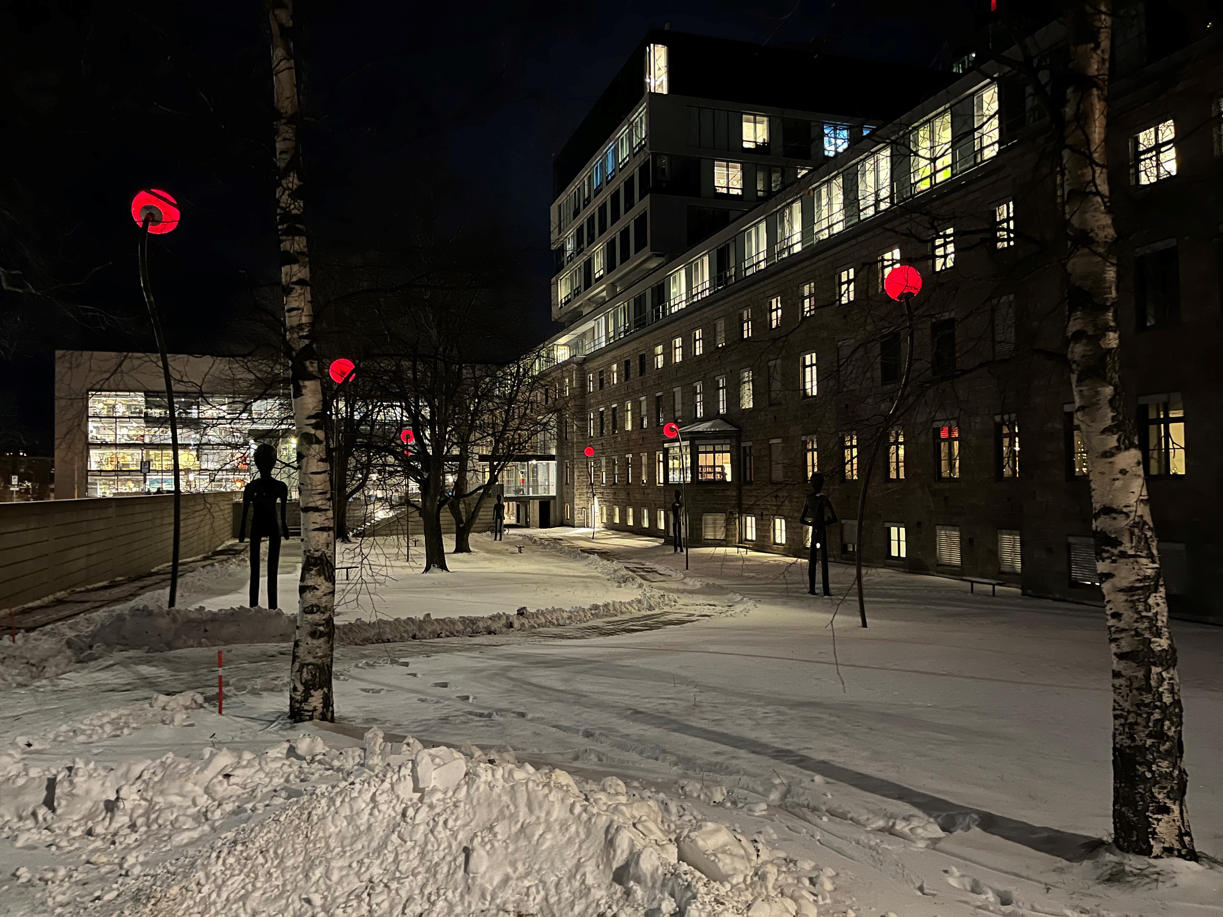 Park med snø på bakken