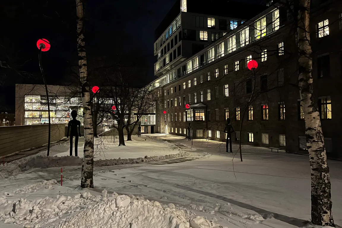 Park med snø på bakken