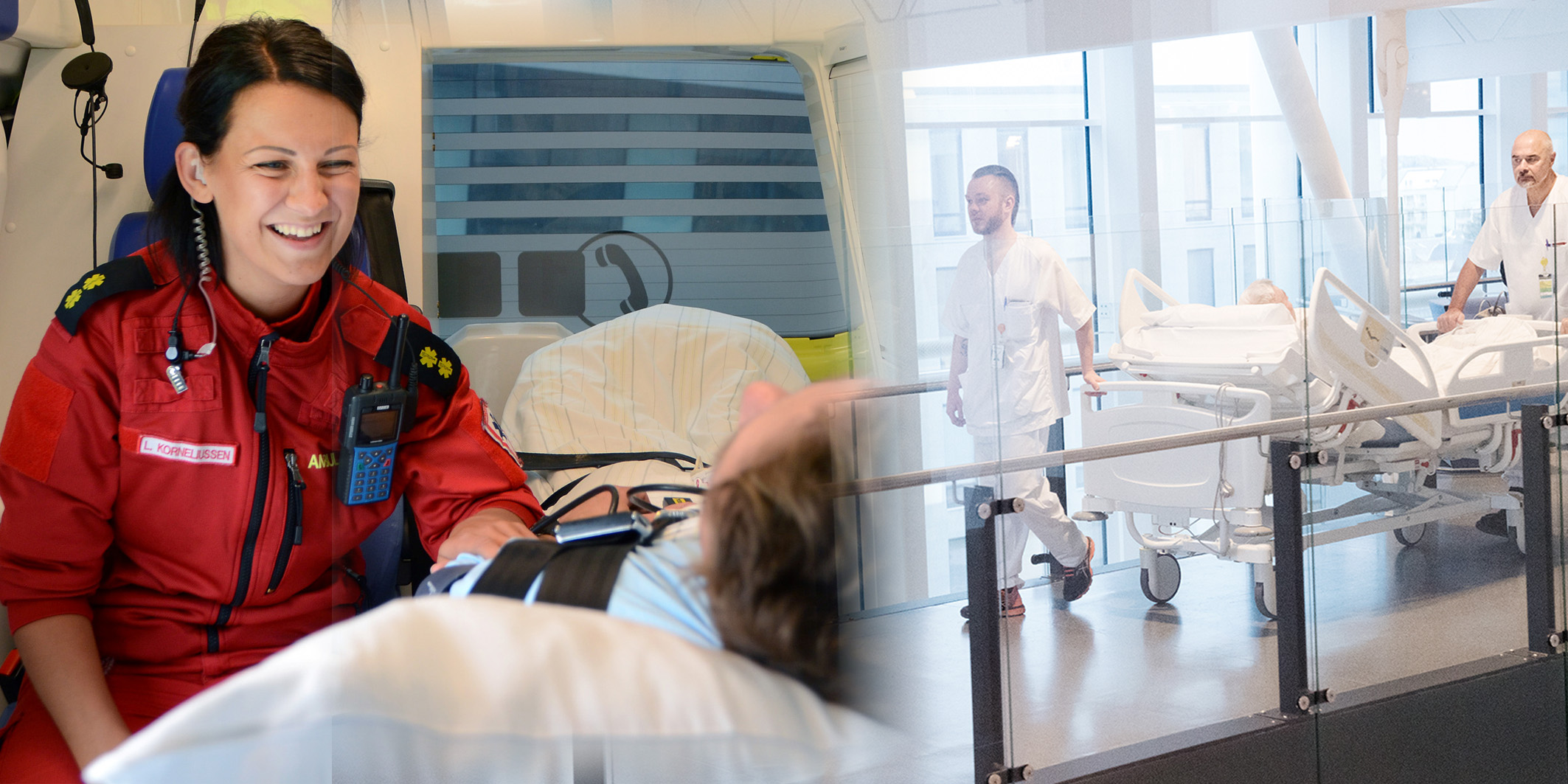 Dame i ambulanseklær inni ambulanse