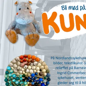 Bilde av en brosjyre i mange farger og med teksten Kunstjakt