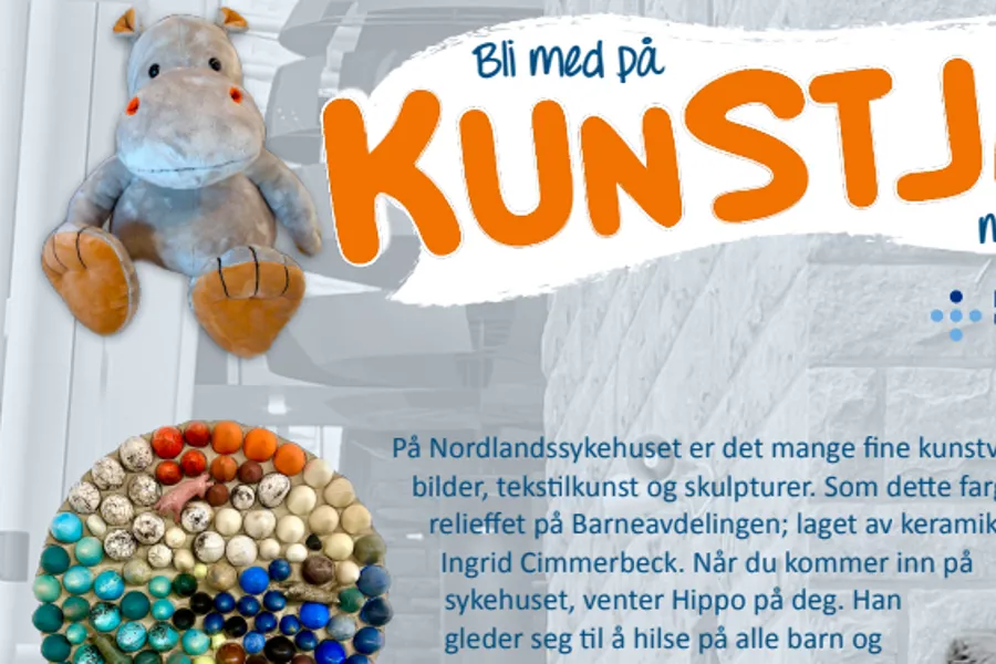 Bilde av en brosjyre i mange farger og med teksten Kunstjakt