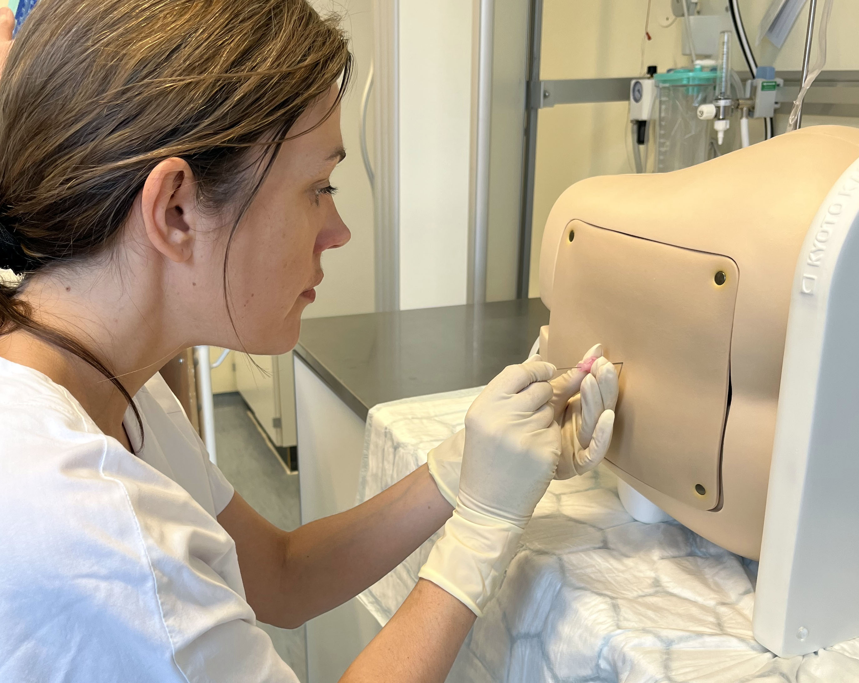 Lege som gjør en undersøkelse på en dukke