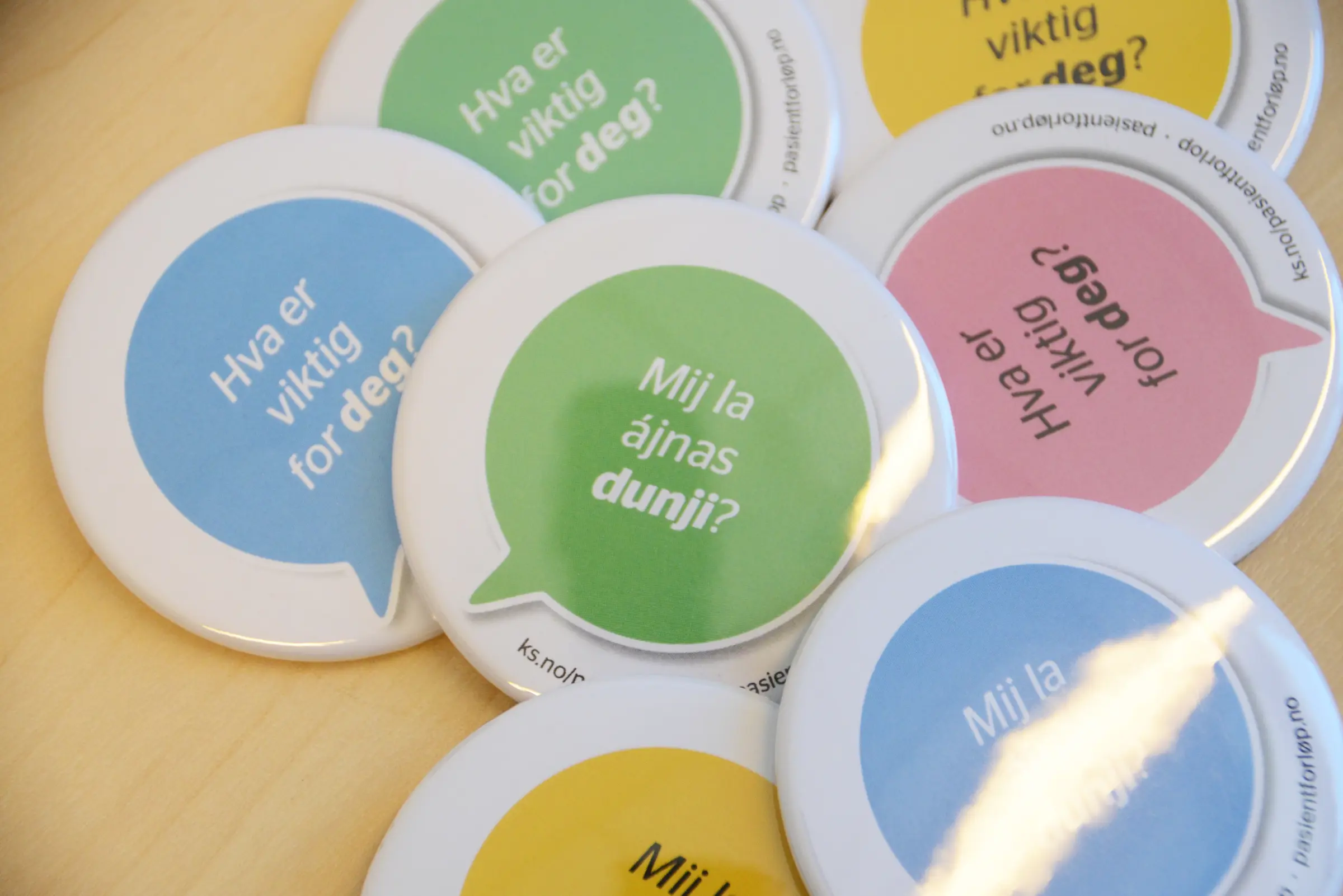 Buttons med teksten "hva er viktig for deg"