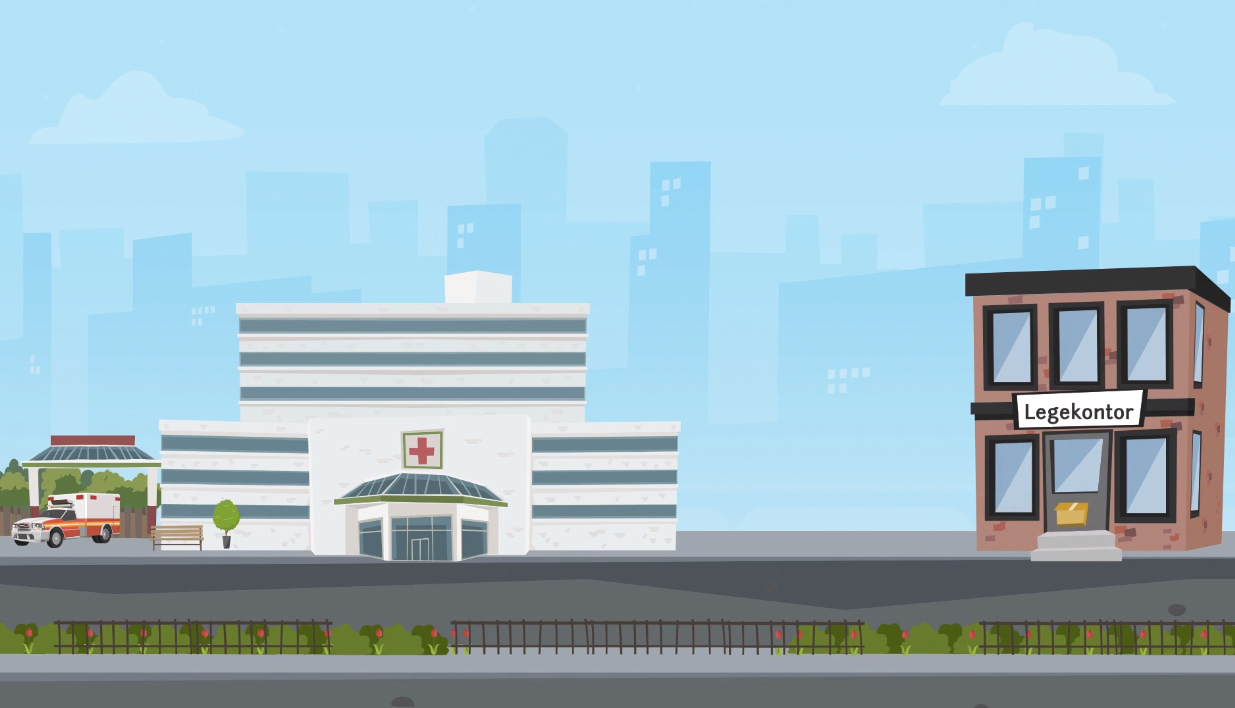 Tegning av sykehus og fastlegekontor