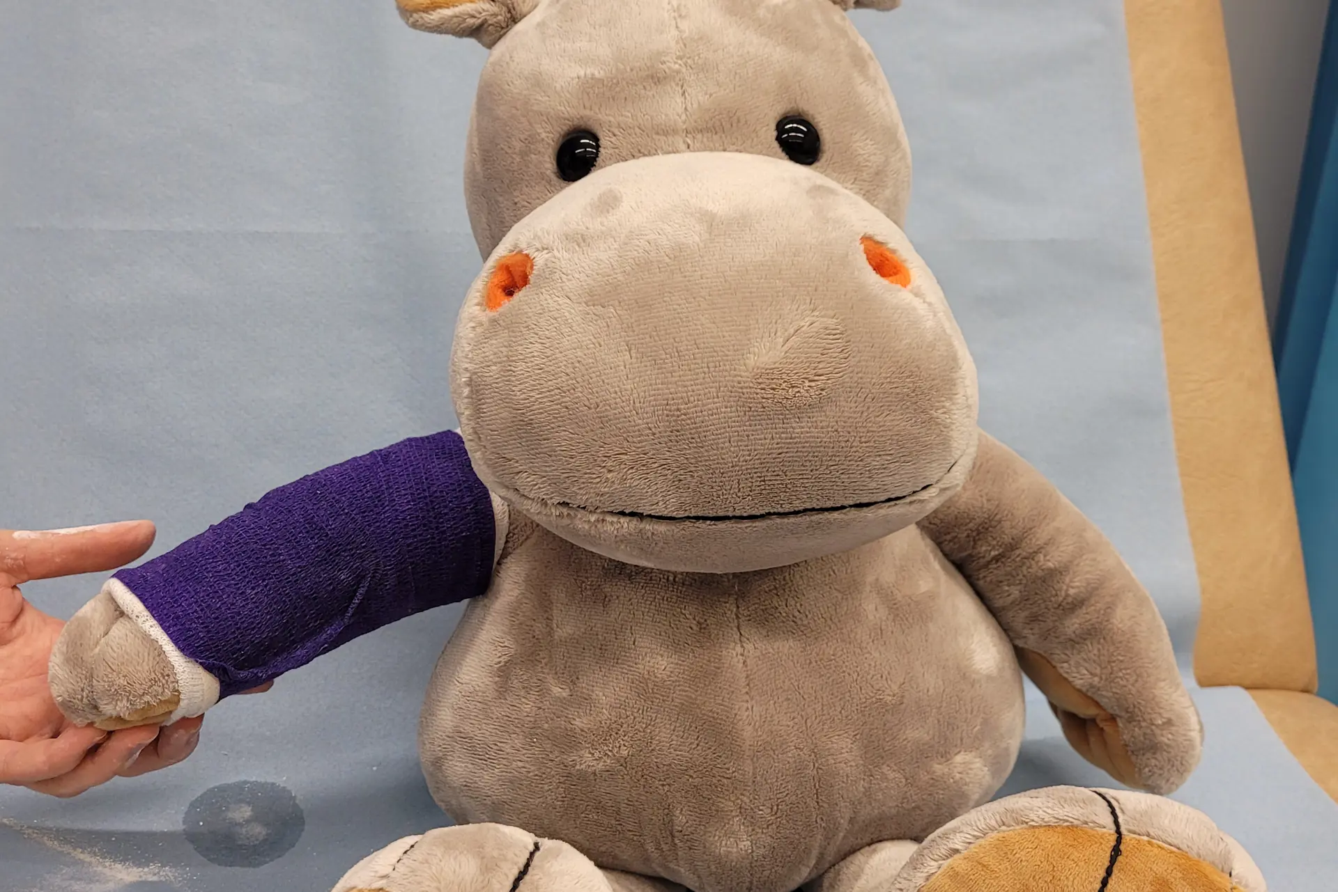 Bamse som får gips på armen