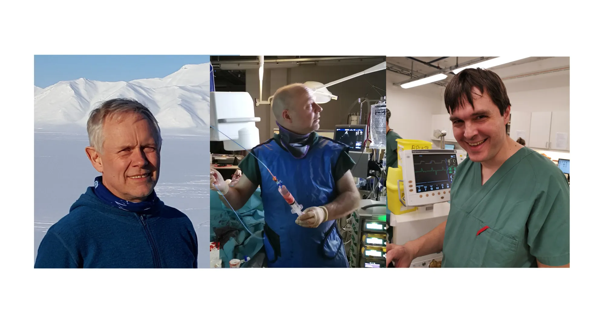 Collage av tre portrettbilder av menn