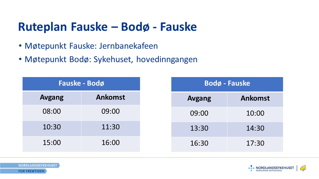 Ruteplan for Fauske-Bodø-Fauske