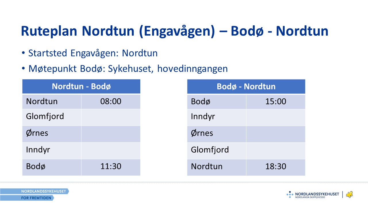 Ruttider Nordtun-Bodø-Nordtun