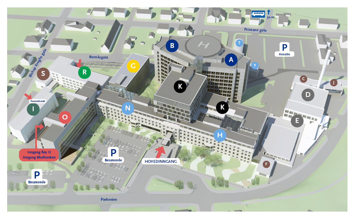 Kart over bygg og parkering