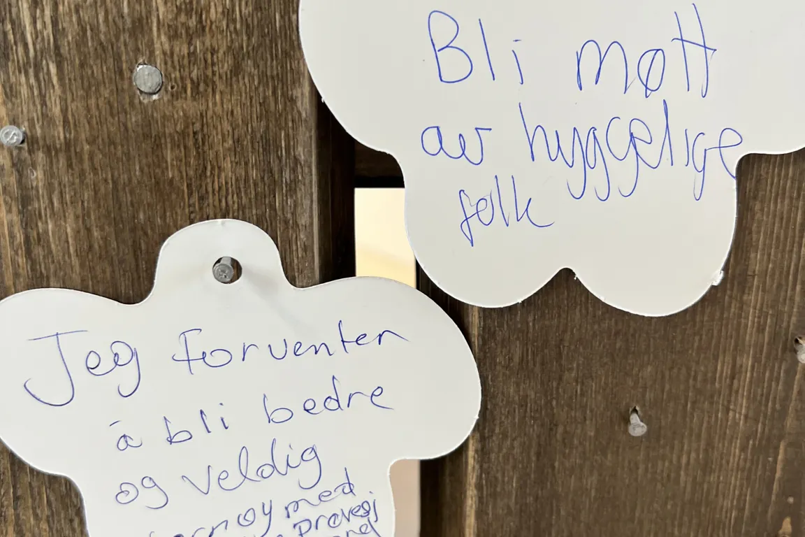 Nærbilde av tekst som folk har skrevet sine tanker