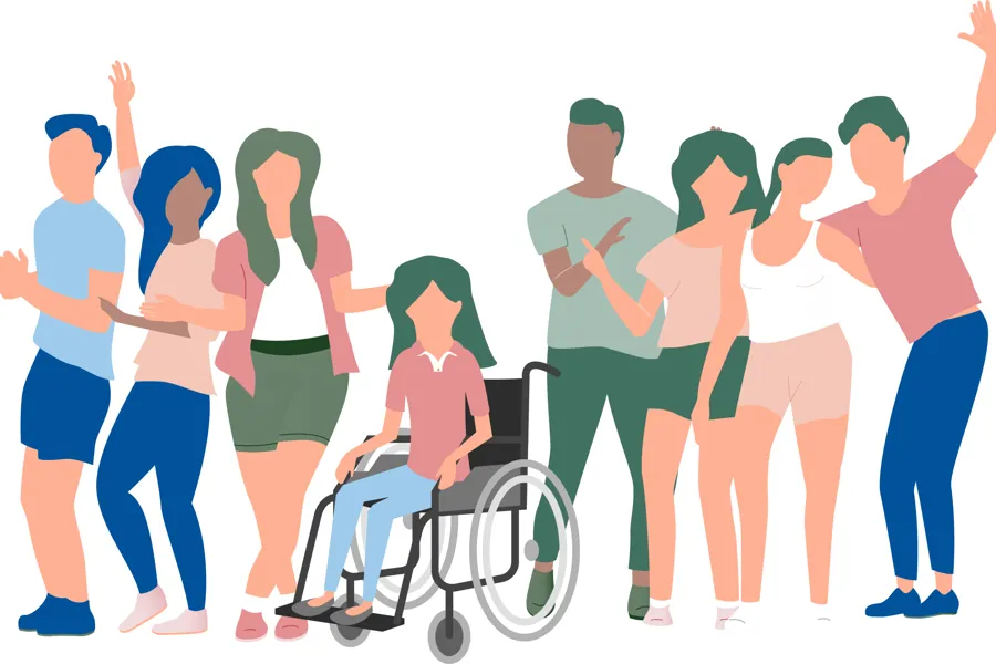 Illustrasjon av ungdommer som står på rekke